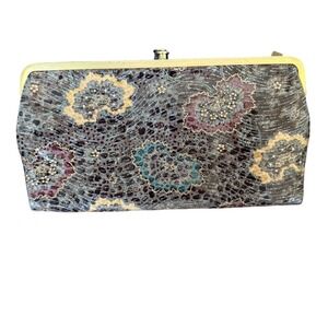 HOBO Lauren Clutch Wallet Leather Vintage Floral Brocade Organizer Boho Y2K